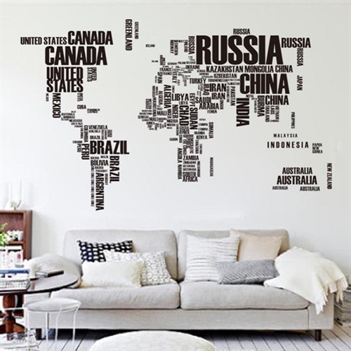 Adesivo De Parede Mapa Mundi 190x116cm com Letras Artesanato Feltro Materiais ~ Adesivo De Parede Mapa Mundi 190x116cm com Letras