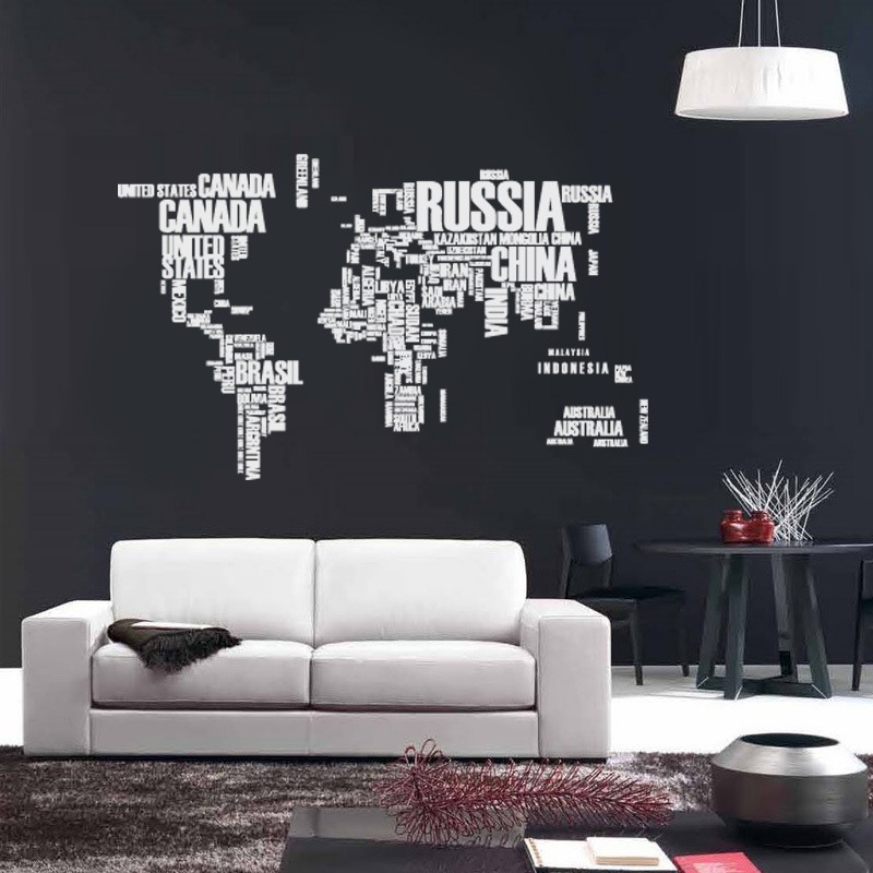 Adesivo De Parede Mapa Mundi 190x116cm Com Letras Branco Artesanato Feltro Materiais ~ Adesivo De Parede Mapa Mundi 190x116cm Com Letras Branco