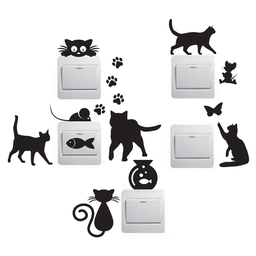 Adesivo para Espelho de Tomada Interruptor Gatinhos 5 Pçs Aparador Tampo De Vidro Branco ~ Adesivo para Espelho de Tomada Interruptor Gatinhos 5 Pçs