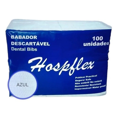 Babador Odontológico Impermeável Azul - pacote com 100 - Hospflex