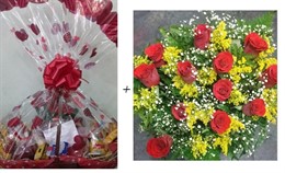 Dueto Amor (Cesta 40 itens + Bouquet 12 rosas vermelhas)