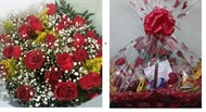 Dueto Especial (Cesta N2 65 itens + Bouquet 24 rosas vermelhas) 